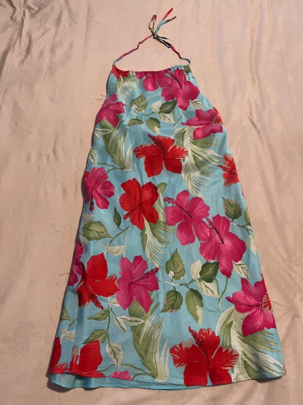 GAP Blue Halter Backless Maxi Dress with Red & Pink Floral Print